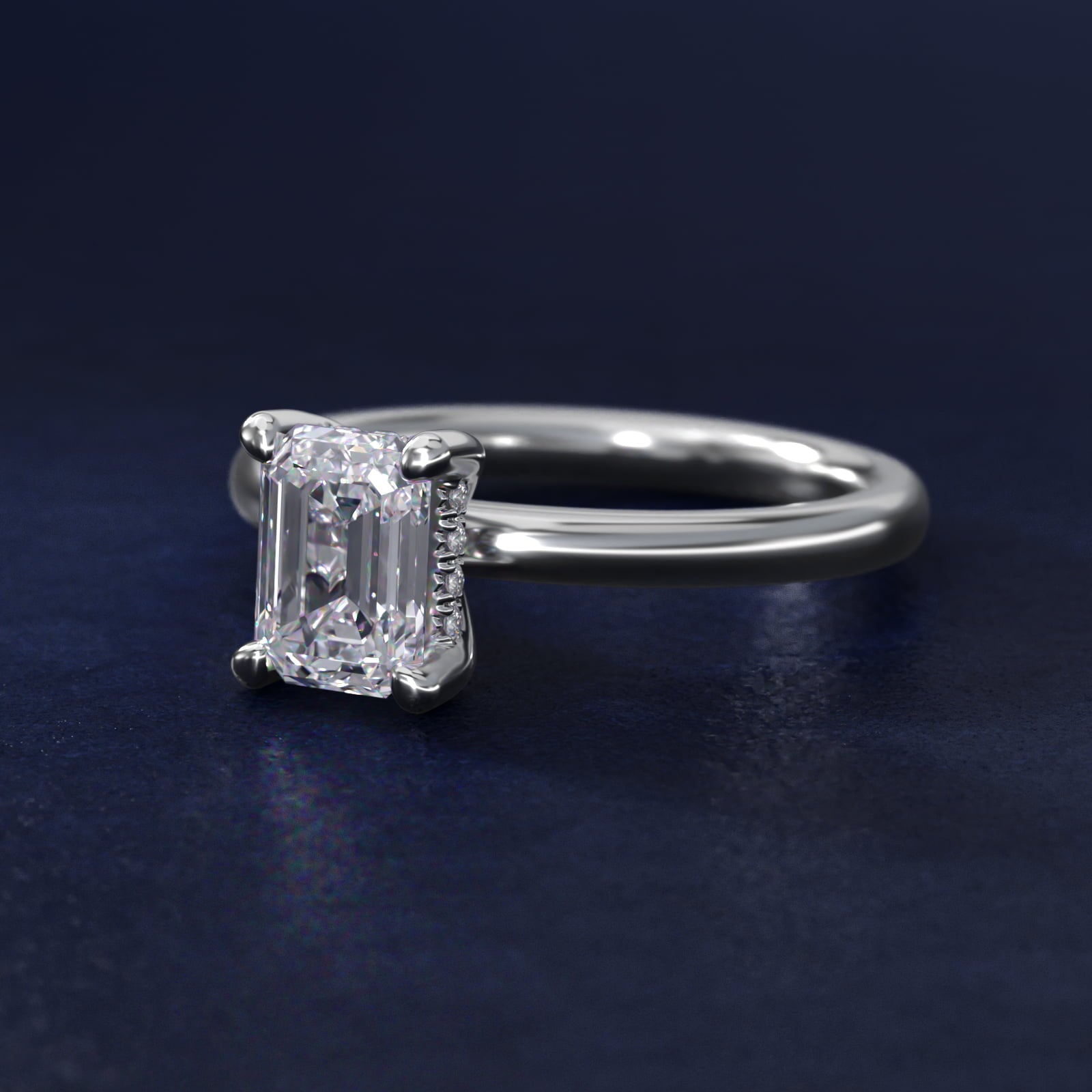 Solitaire Plus Hidden Halo Diamond Engagement Ring in 14k White Gold - Emerald Center