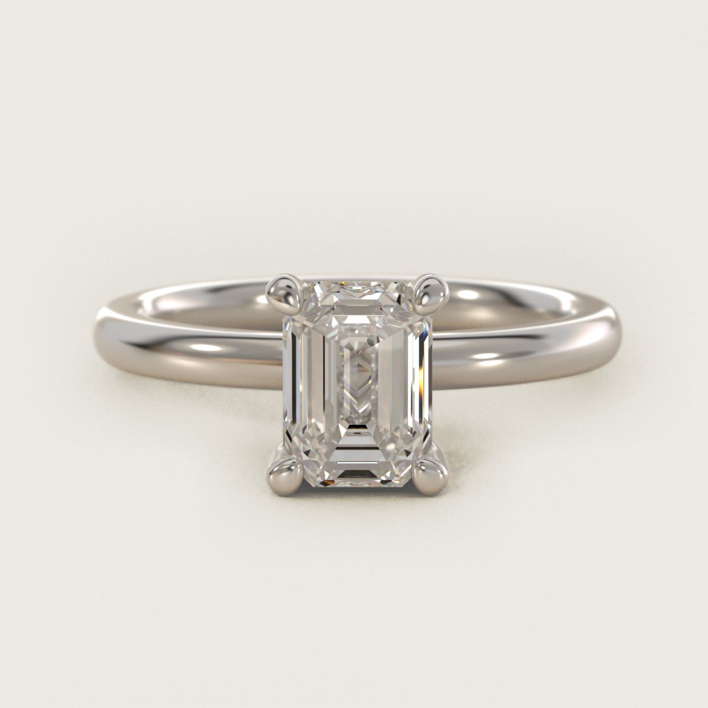 Solitaire Plus Hidden Halo Diamond Engagement Ring in 14k White Gold - Emerald Center