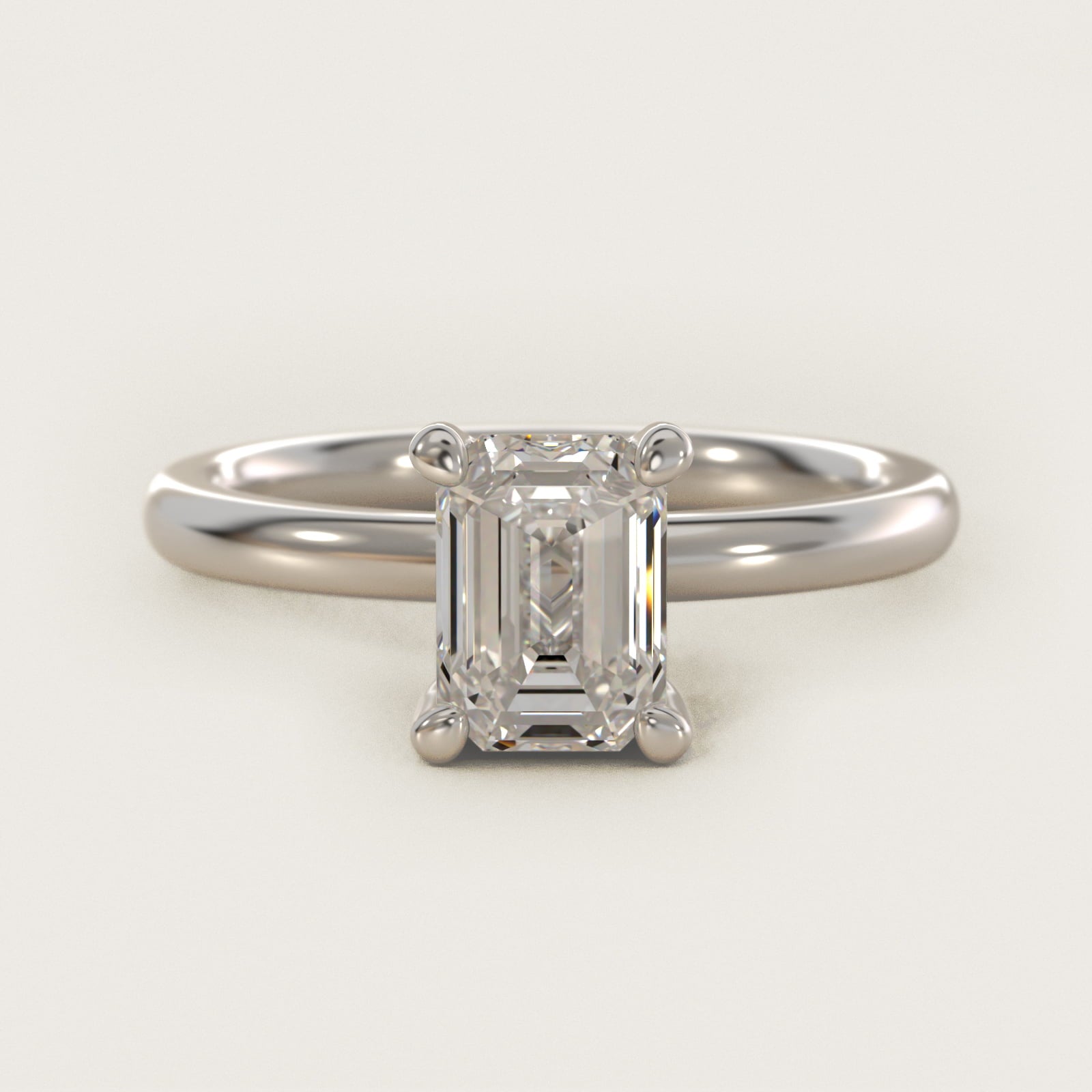 Solitaire Plus Hidden Halo Diamond Engagement Ring in 14k White Gold - Emerald Center