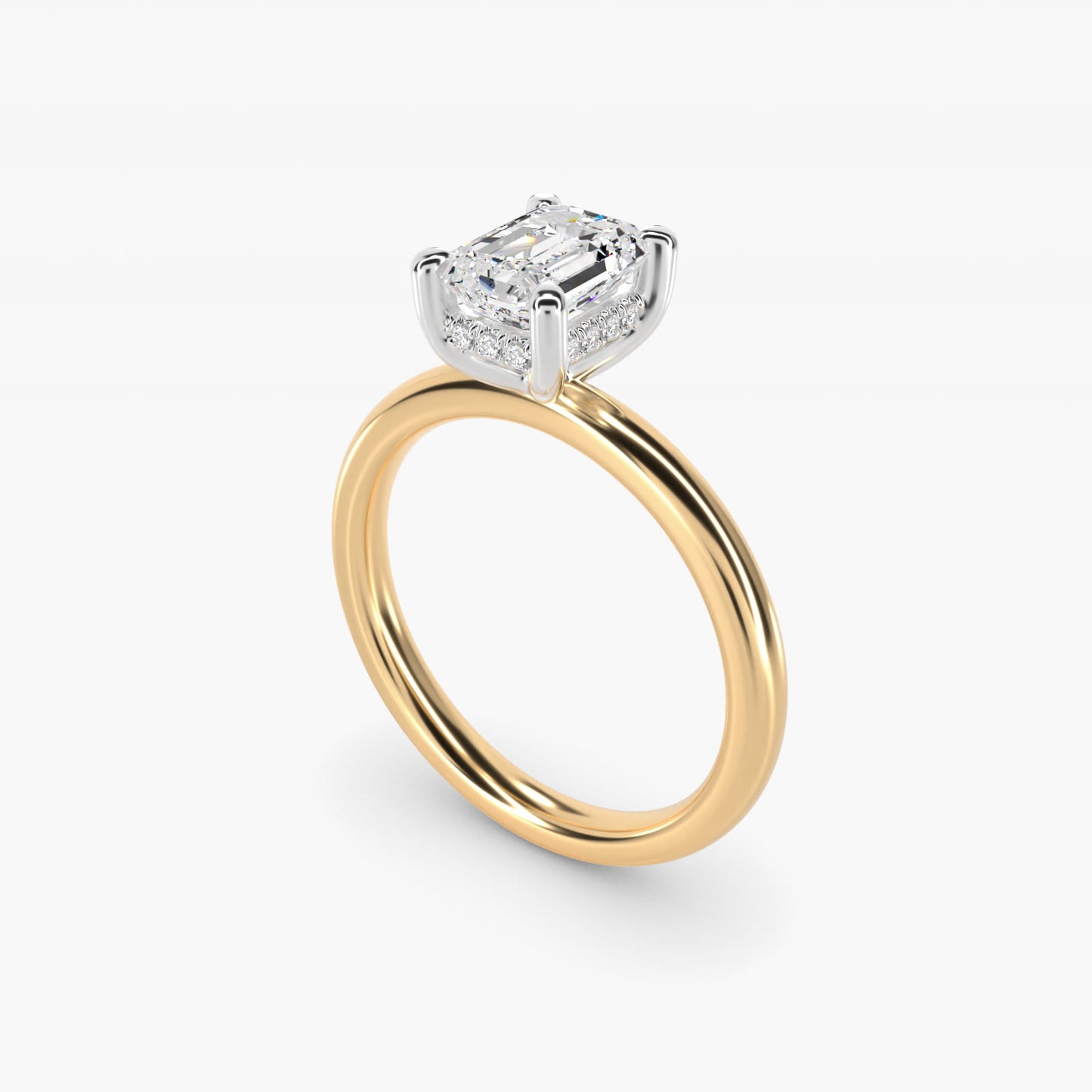 Solitaire Plus Hidden Halo Diamond Engagement Ring in 14k Yellow Gold - Emerald Center