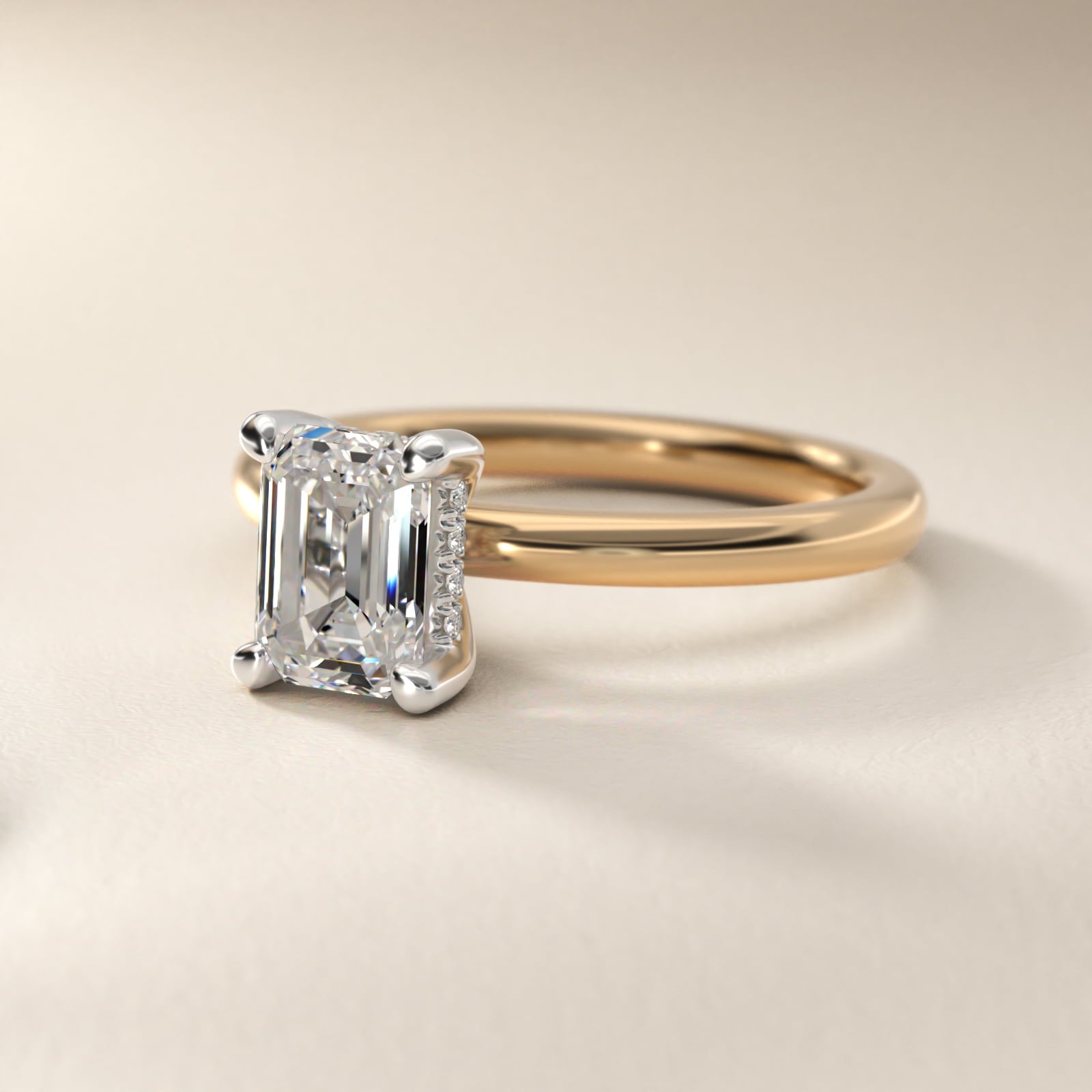 Solitaire Plus Hidden Halo Diamond Engagement Ring in 14k Yellow Gold - Emerald Center