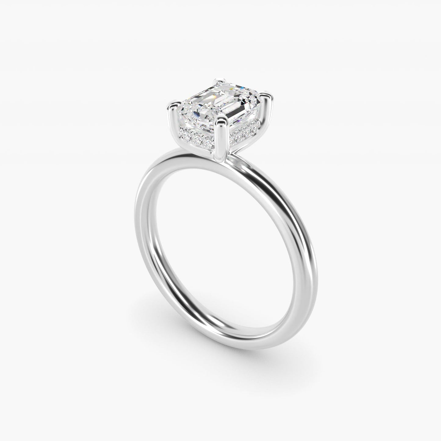 Solitaire Plus Hidden Halo Diamond Engagement Ring in Platinum - Emerald Center