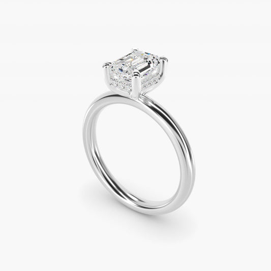 Solitaire Plus Hidden Halo Diamond Engagement Ring in Platinum - Emerald Center