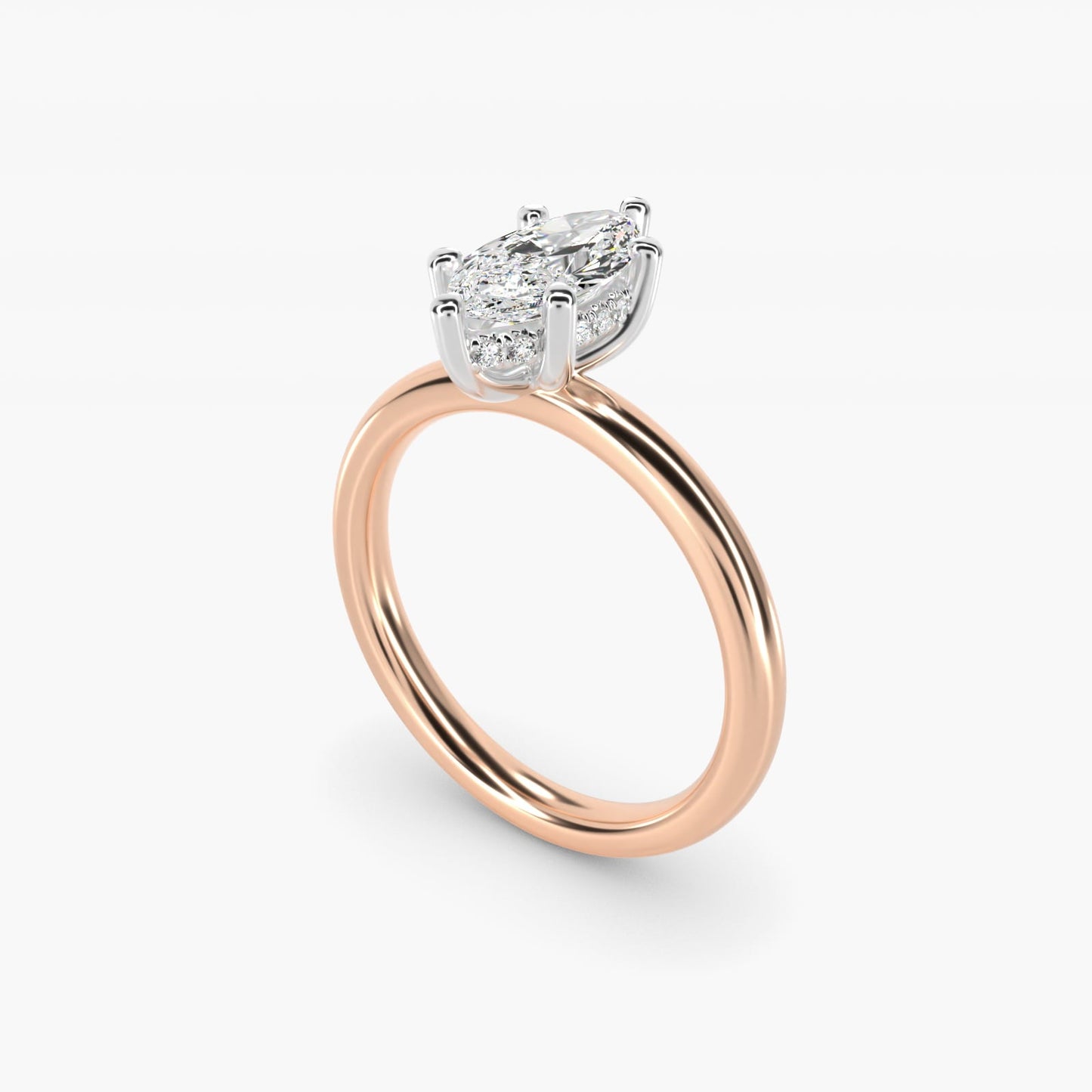 Solitaire Plus Hidden Halo Diamond Engagement Ring in 18k Rose Gold - Marquise Center