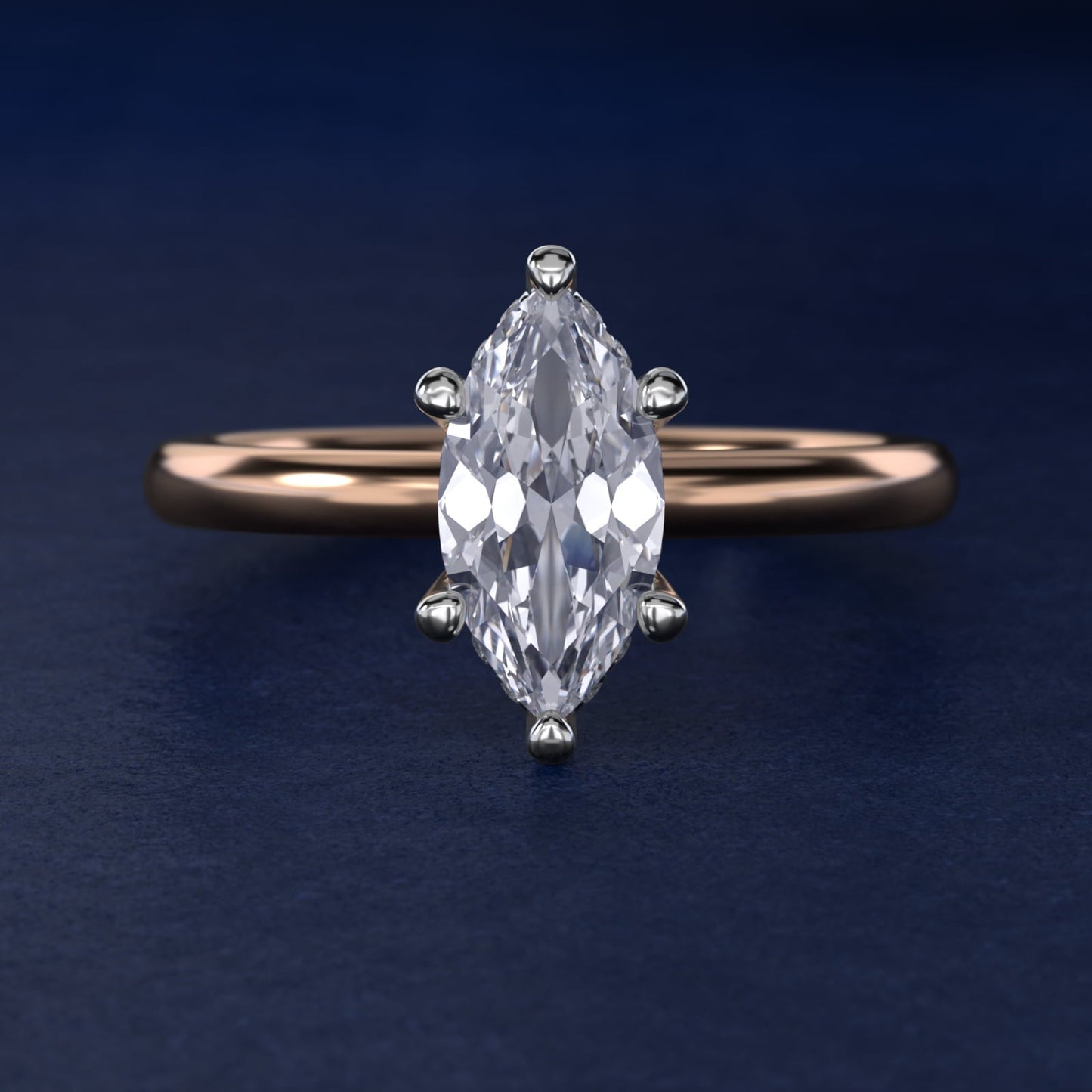 Solitaire Plus Hidden Halo Diamond Engagement Ring in 18k Rose Gold - Marquise Center