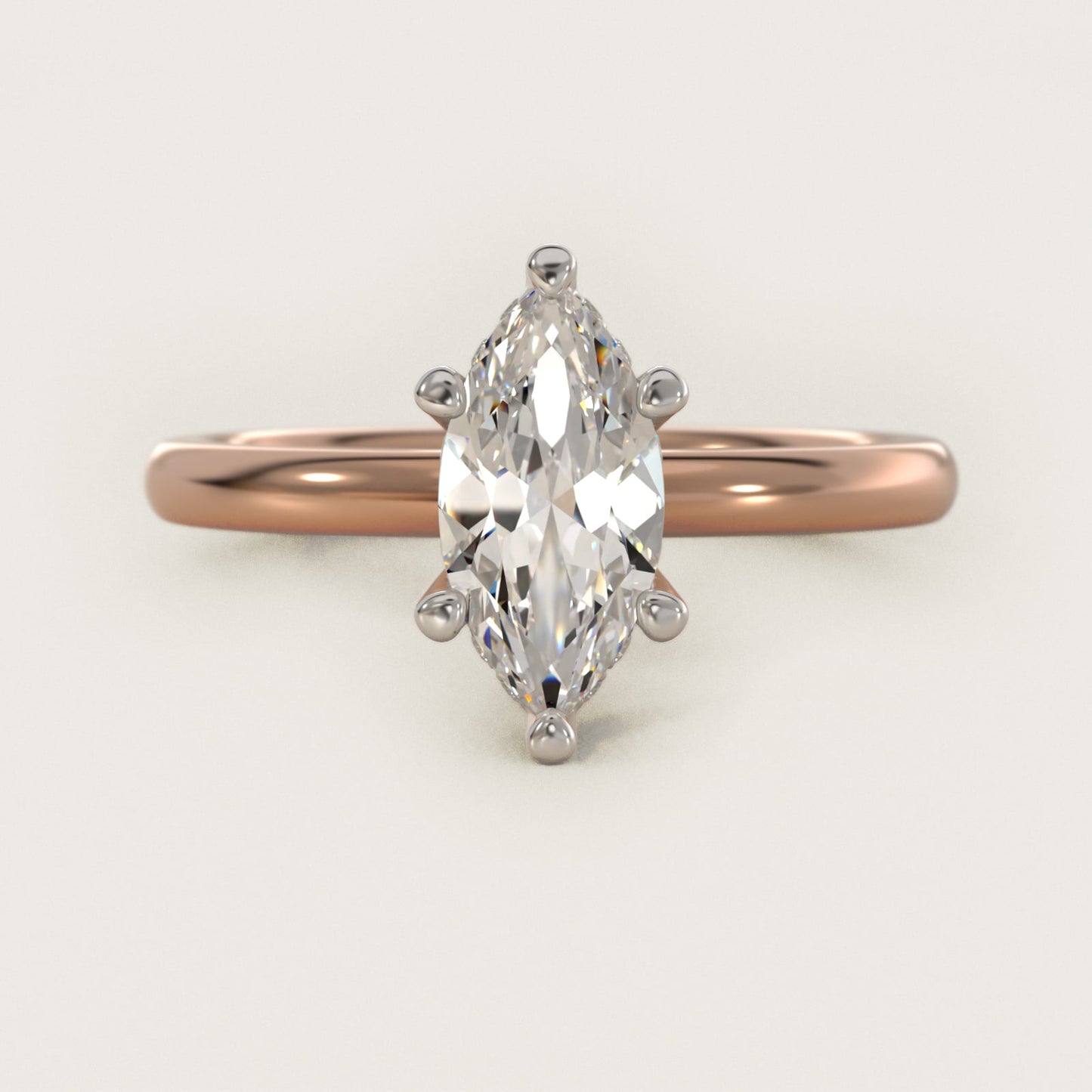 Solitaire Plus Hidden Halo Diamond Engagement Ring in 14k Rose Gold - Marquise Center