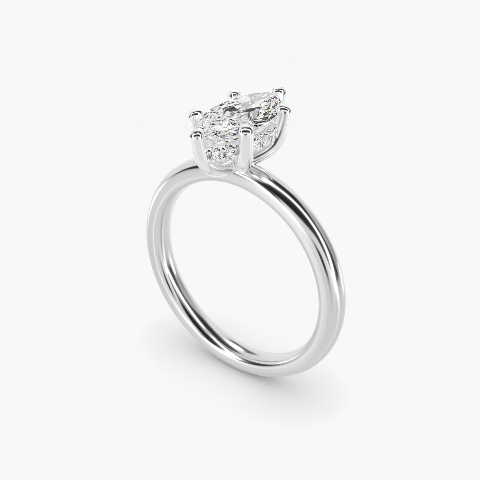 Solitaire Plus Hidden Halo Diamond Engagement Ring in 14k White Gold - Marquise Center