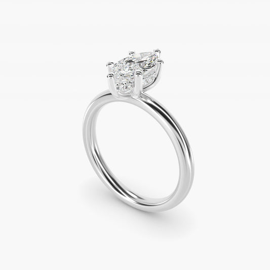 Solitaire Plus Hidden Halo Diamond Engagement Ring in 14k White Gold - Marquise Center
