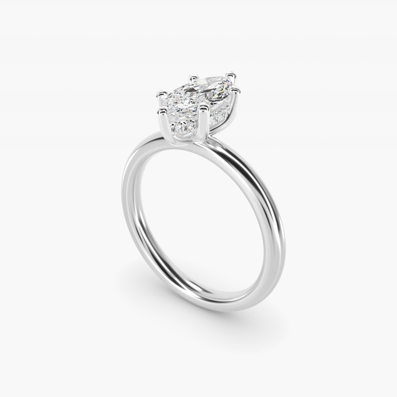 Solitaire Plus Hidden Halo Diamond Engagement Ring in 18k White Gold - Marquise Center
