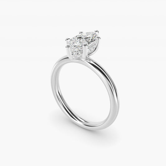 Solitaire Plus Hidden Halo Diamond Engagement Ring in 18k White Gold - Marquise Center