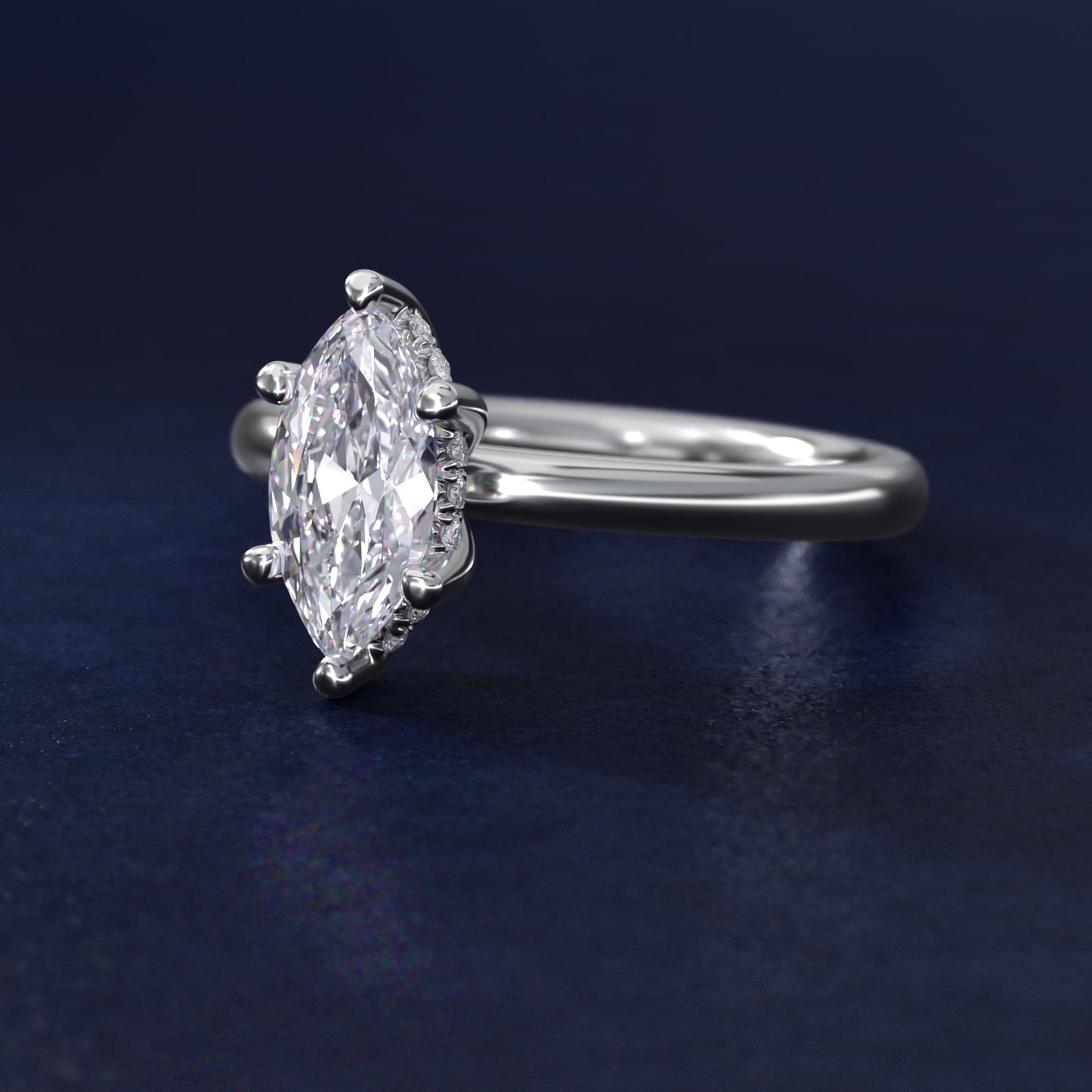 Solitaire Plus Hidden Halo Diamond Engagement Ring in 14k White Gold - Marquise Center