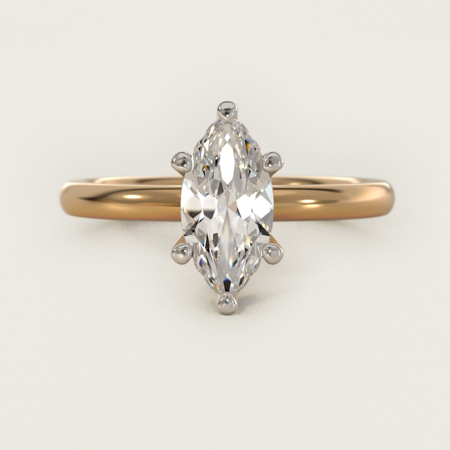 Solitaire Plus Hidden Halo Diamond Engagement Ring in 14k Yellow Gold - Marquise Center