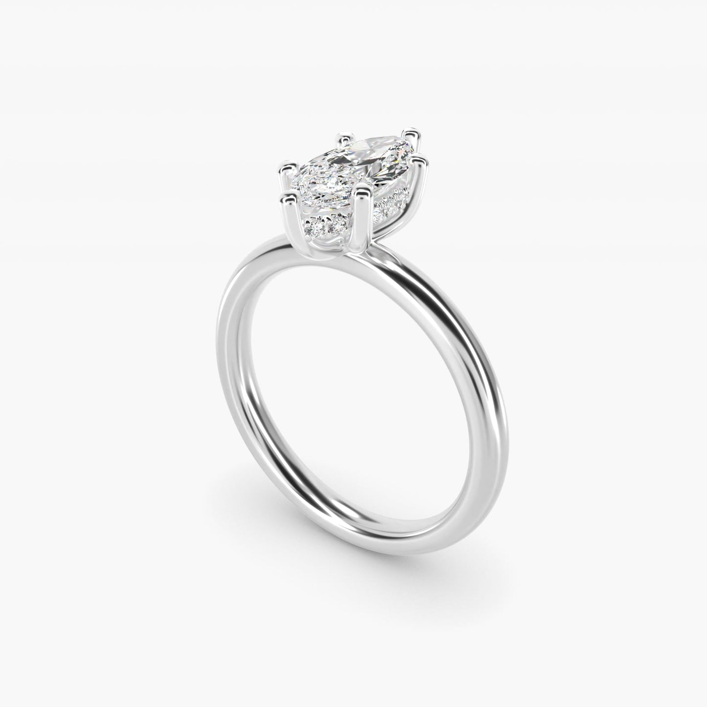 Solitaire Plus Hidden Halo Diamond Engagement Ring in Platinum - Marquise Center