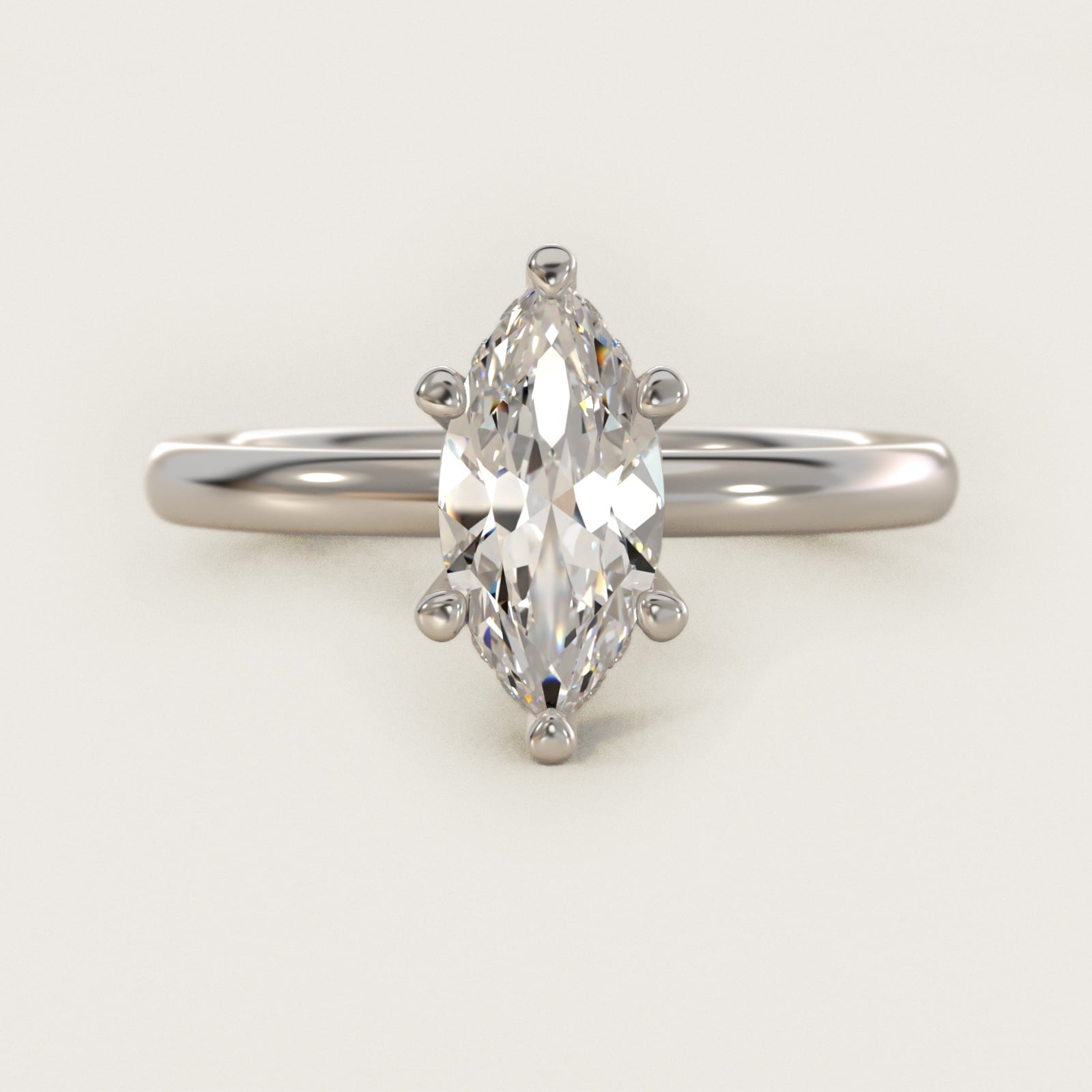 Solitaire Plus Hidden Halo Diamond Engagement Ring in Platinum - Marquise Center