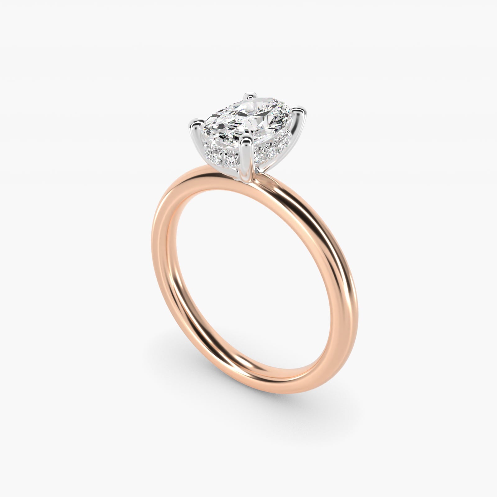 Solitaire Plus Hidden Halo Diamond Engagement Ring in 14k Rose Gold - Oval Center