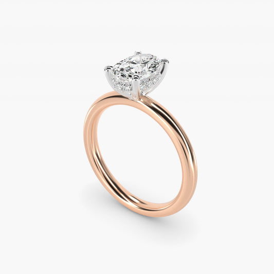 Solitaire Plus Hidden Halo Diamond Engagement Ring in 14k Rose Gold - Oval Center