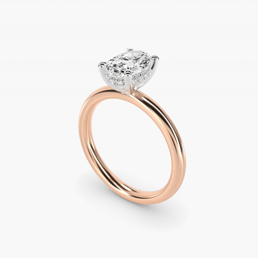 Solitaire Plus Hidden Halo Diamond Engagement Ring in 18k Rose Gold - Oval Center