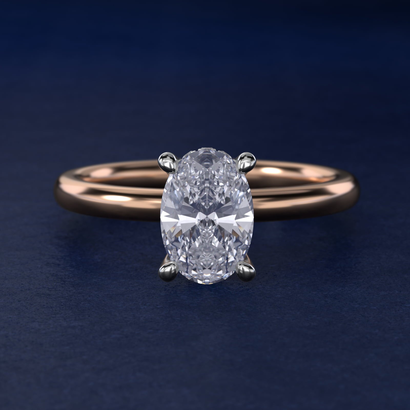 Solitaire Plus Hidden Halo Diamond Engagement Ring in 14k Rose Gold - Oval Center