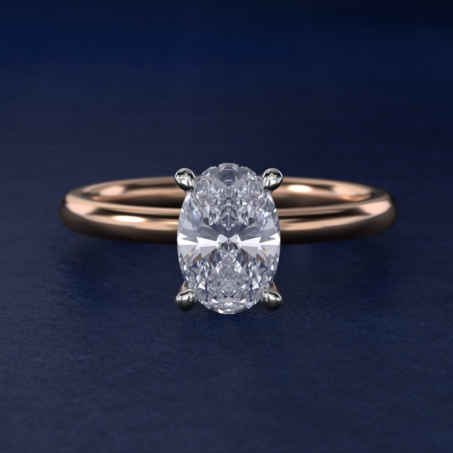 Solitaire Plus Hidden Halo Diamond Engagement Ring in 18k Rose Gold - Oval Center