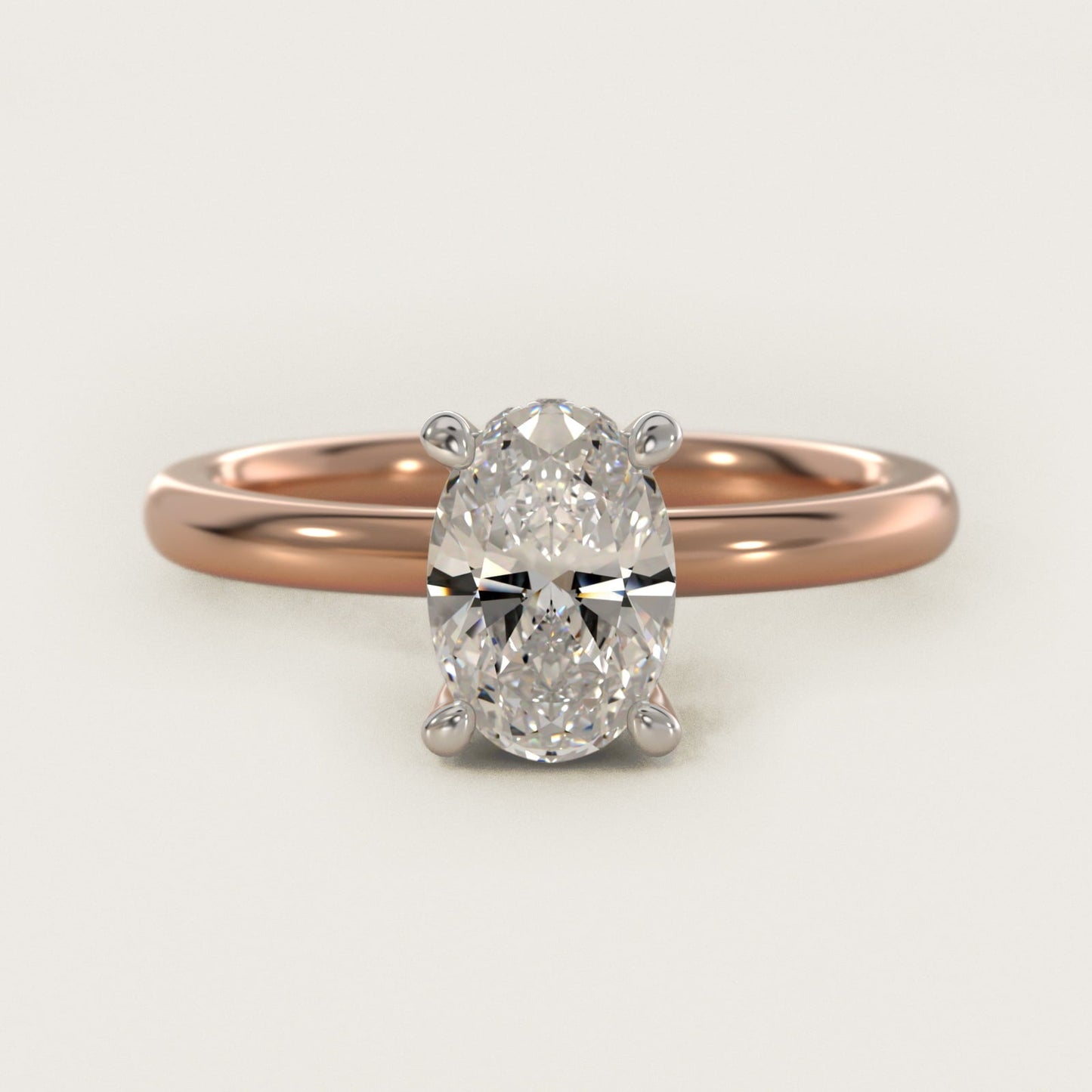 Solitaire Plus Hidden Halo Diamond Engagement Ring in 18k Rose Gold - Oval Center