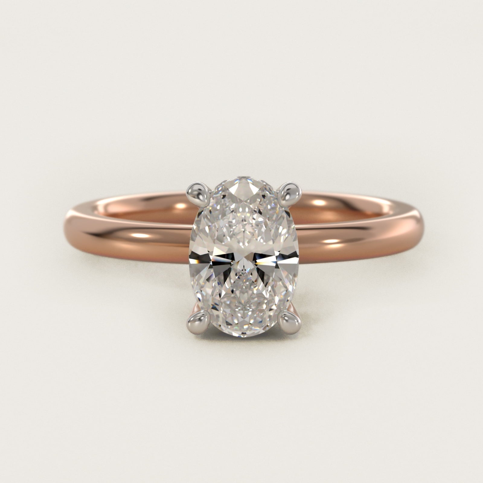 Solitaire Plus Hidden Halo Diamond Engagement Ring in 18k Rose Gold - Oval Center