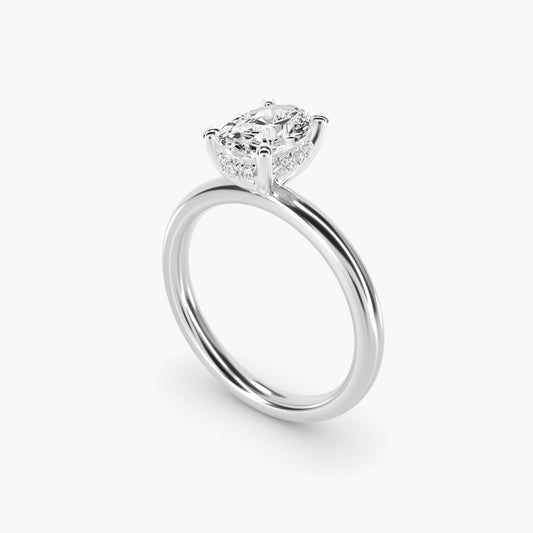 Solitaire Plus Hidden Halo Diamond Engagement Ring in 14k White Gold - Oval Center