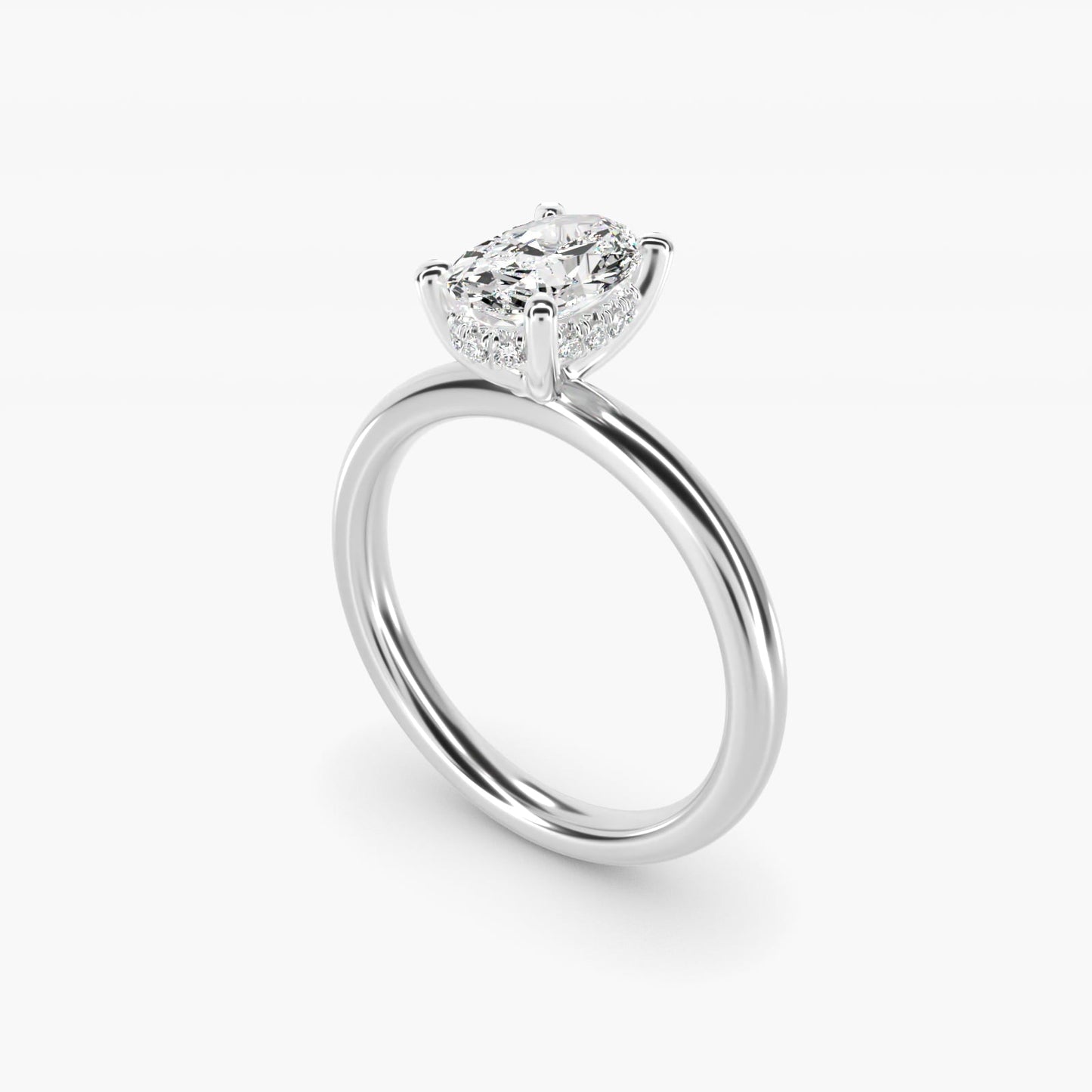 Solitaire Plus Hidden Halo Diamond Engagement Ring in 18k White Gold - Oval Center