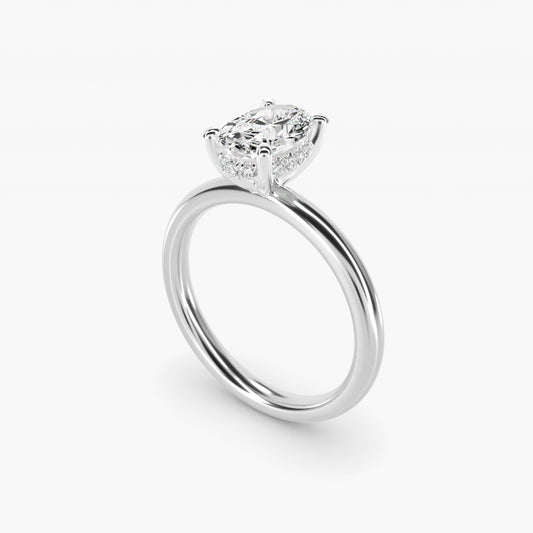Solitaire Plus Hidden Halo Diamond Engagement Ring in 18k White Gold - Oval Center