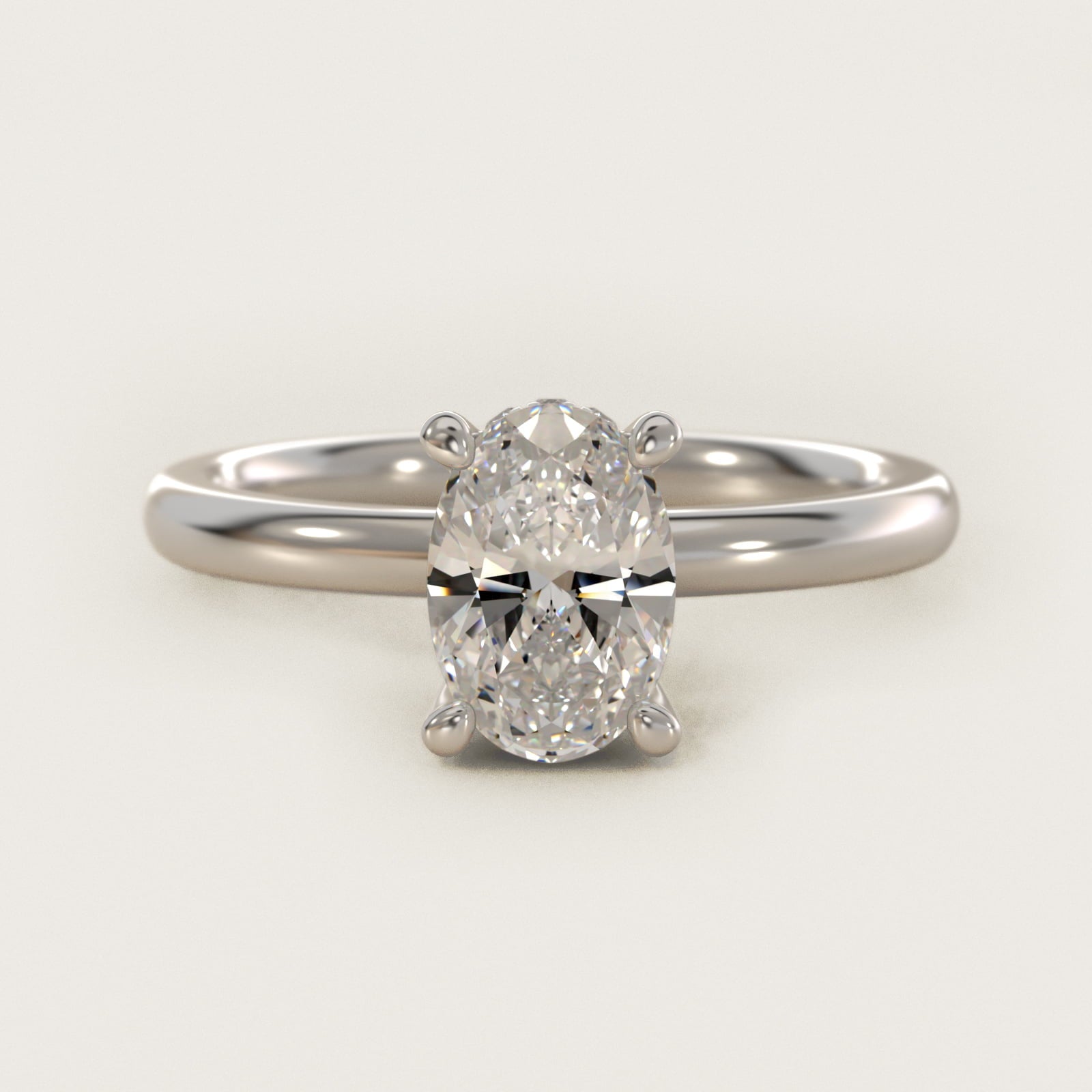 Solitaire Plus Hidden Halo Diamond Engagement Ring in 14k White Gold - Oval Center