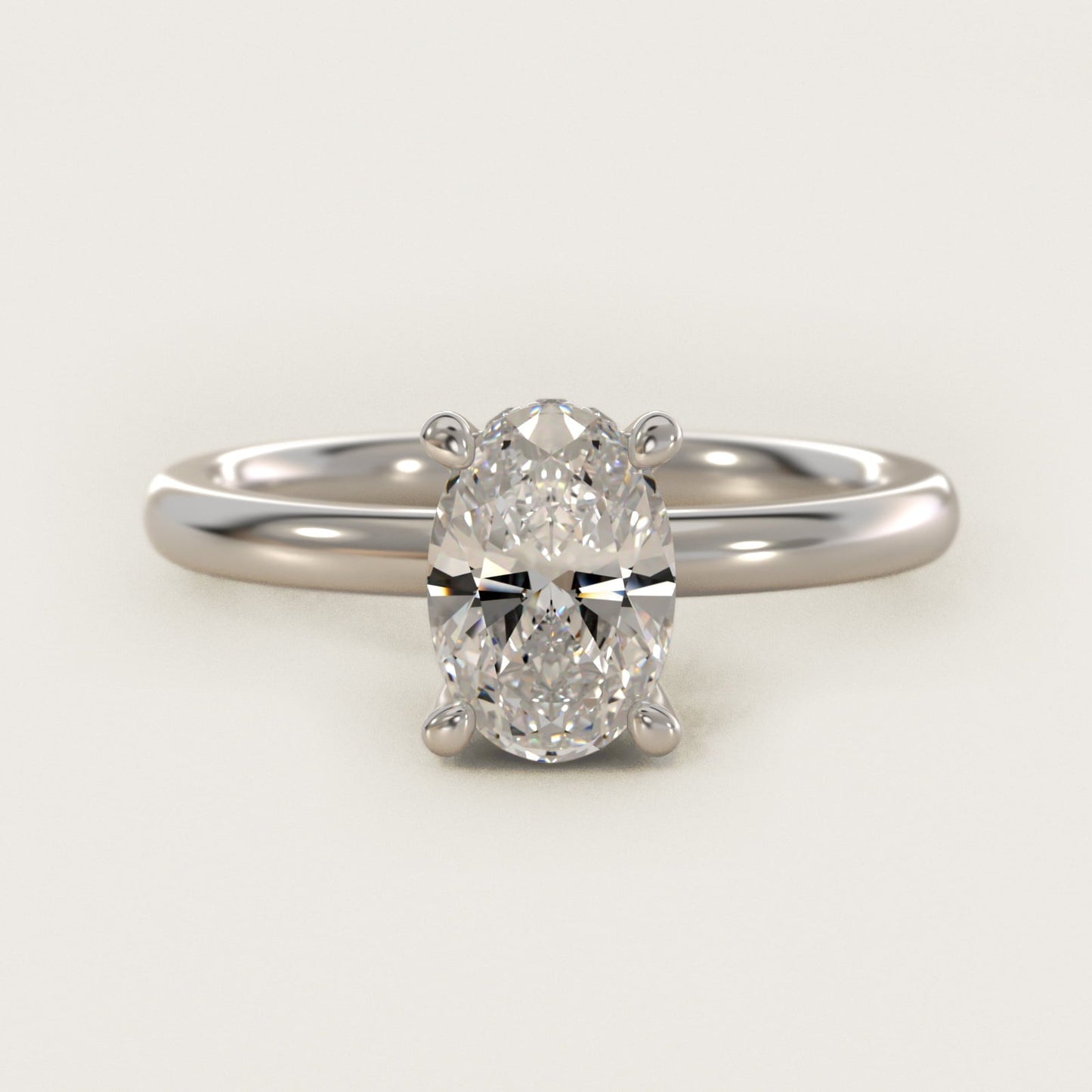 Solitaire Plus Hidden Halo Diamond Engagement Ring in 18k White Gold - Oval Center