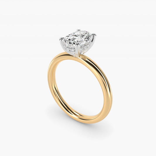 Solitaire Plus Hidden Halo Diamond Engagement Ring in 18k Yellow Gold - Oval Center