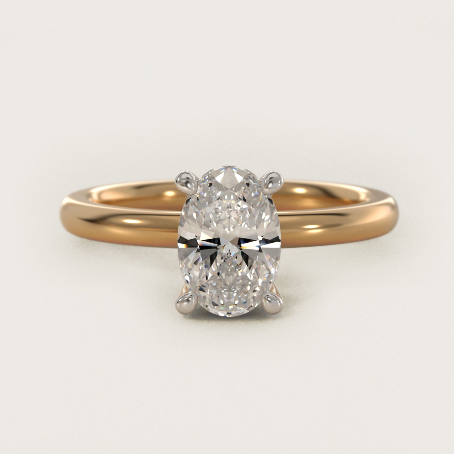 Solitaire Plus Hidden Halo Diamond Engagement Ring in 14k Yellow Gold - Oval Center