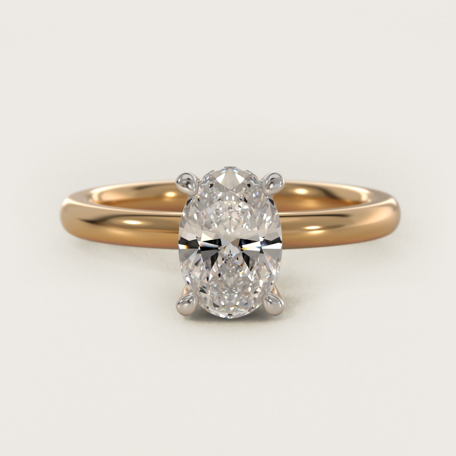 Solitaire Plus Hidden Halo Diamond Engagement Ring in 14k Yellow Gold - Oval Center