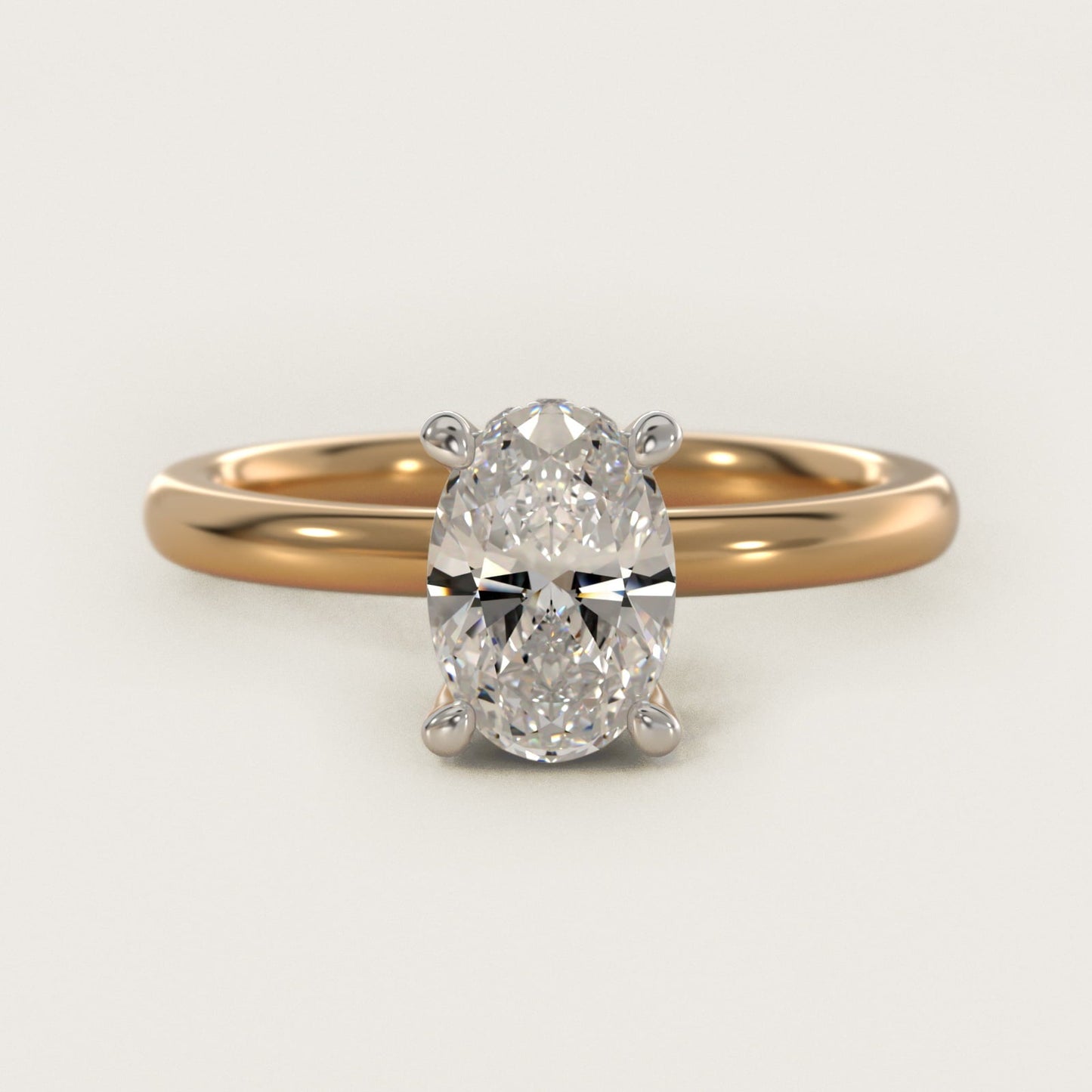 Solitaire Plus Hidden Halo Diamond Engagement Ring in 18k Yellow Gold - Oval Center