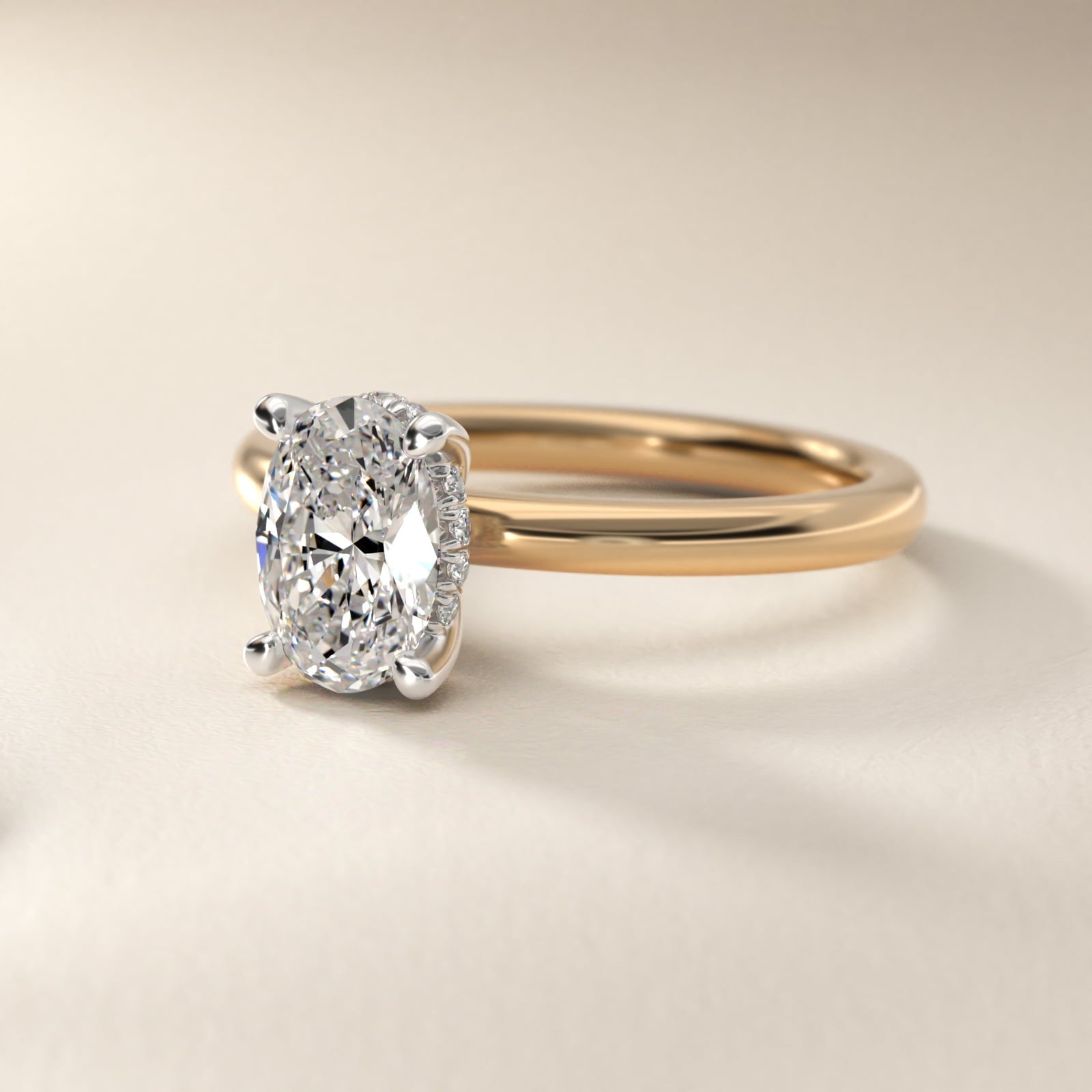 Solitaire Plus Hidden Halo Diamond Engagement Ring in 18k Yellow Gold - Oval Center