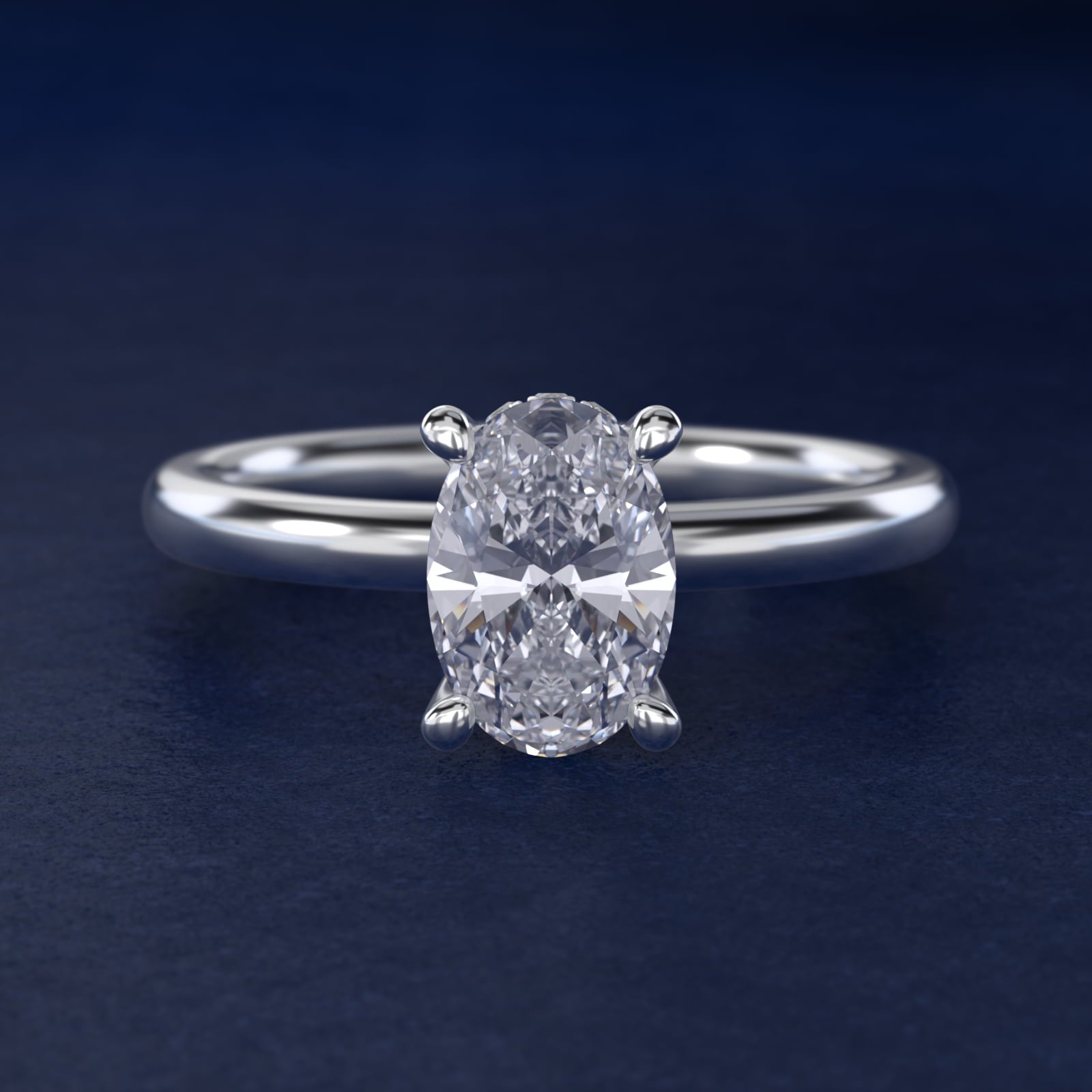 Solitaire Plus Hidden Halo Diamond Engagement Ring in Platinum - Oval Center