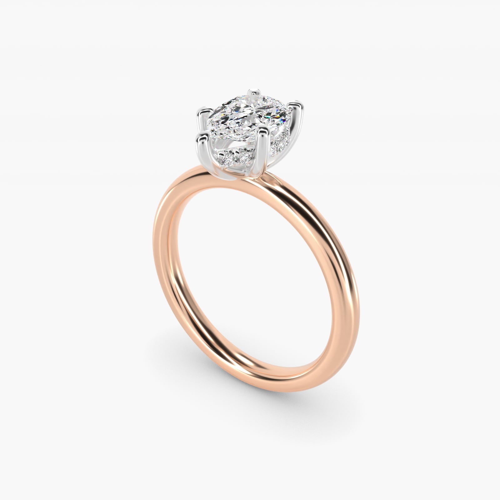 Solitaire Plus Hidden Halo Diamond Engagement Ring in 18k Rose Gold - Pear Center