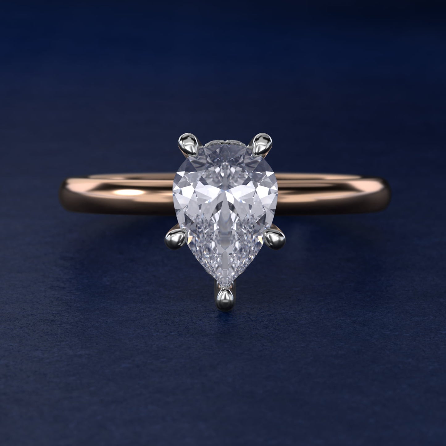 Solitaire Plus Hidden Halo Diamond Engagement Ring in 14k Rose Gold - Pear Center