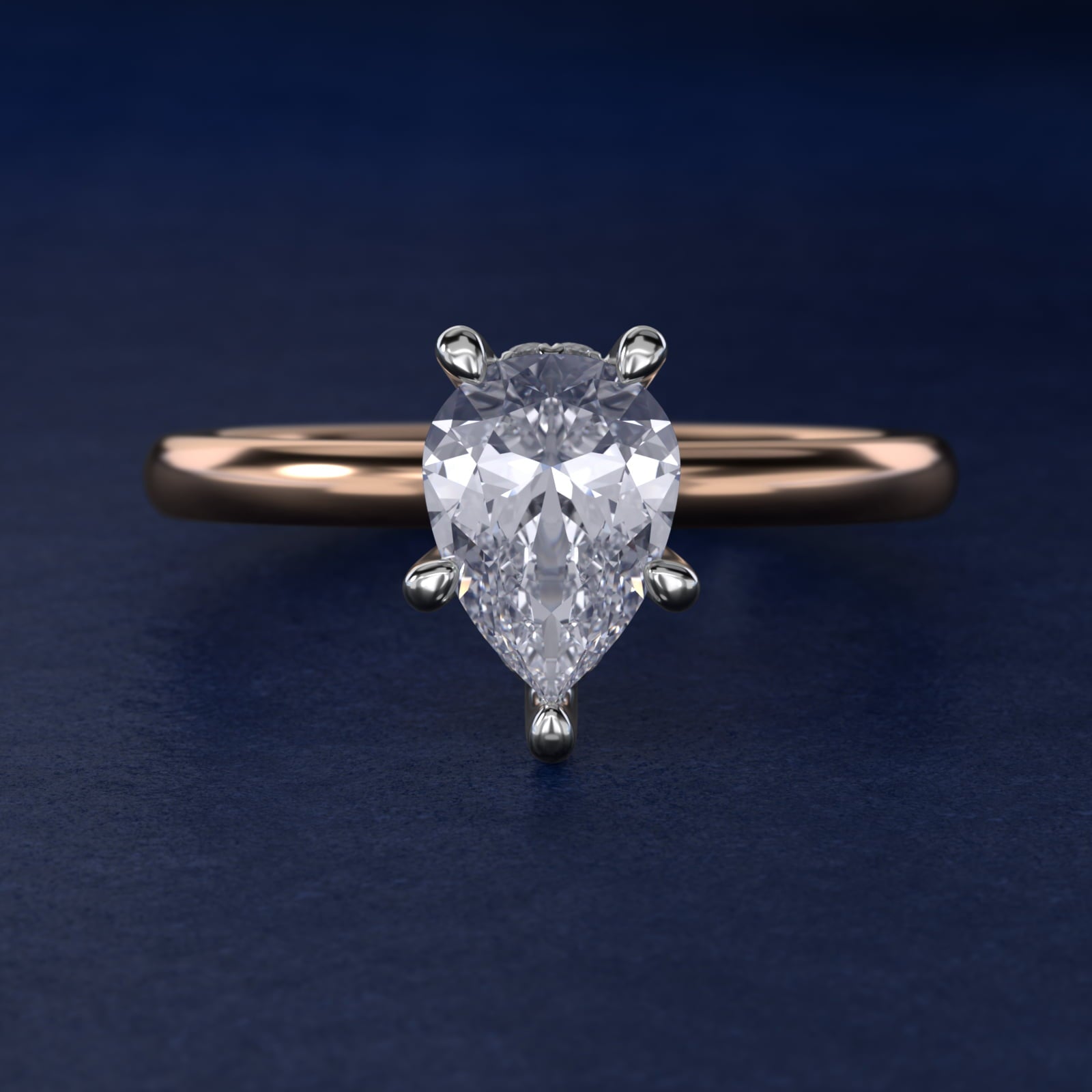 Solitaire Plus Hidden Halo Diamond Engagement Ring in 14k Rose Gold - Pear Center