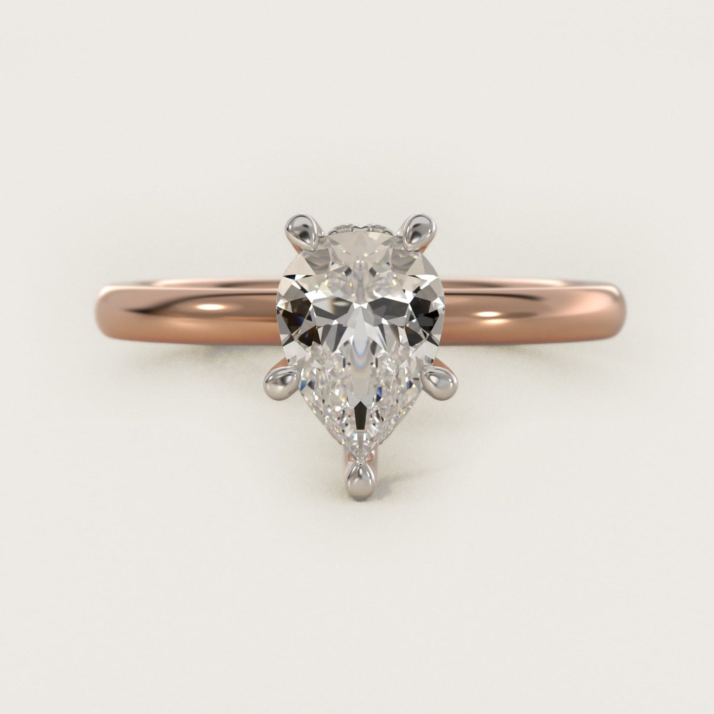 Solitaire Plus Hidden Halo Diamond Engagement Ring in 14k Rose Gold - Pear Center