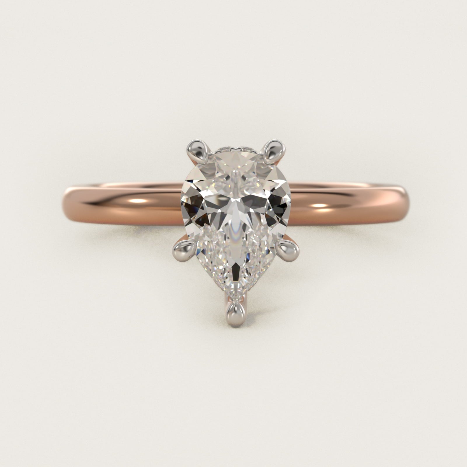 Solitaire Plus Hidden Halo Diamond Engagement Ring in 14k Rose Gold - Pear Center