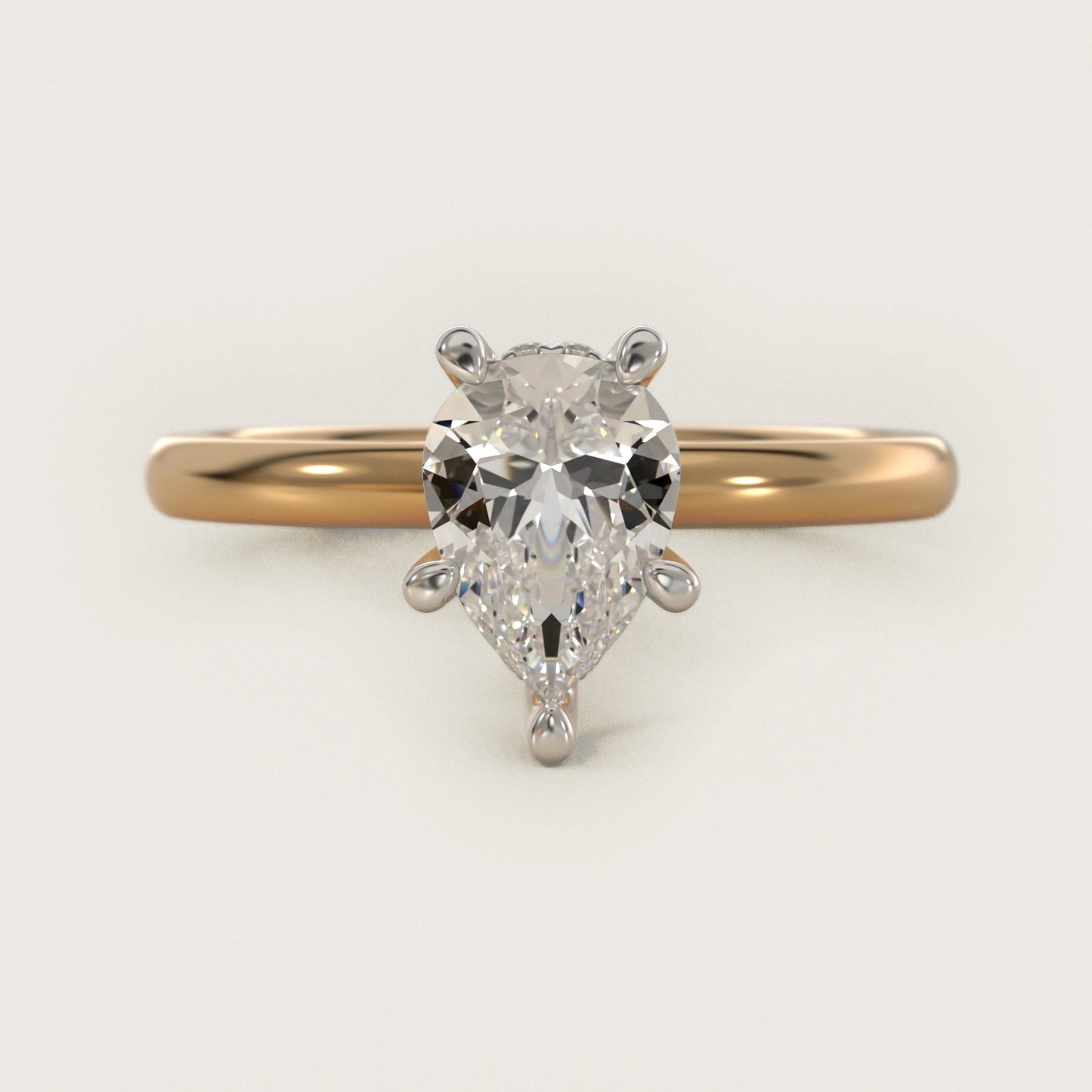 Solitaire Plus Hidden Halo Diamond Engagement Ring in 18k Yellow Gold - Pear Center