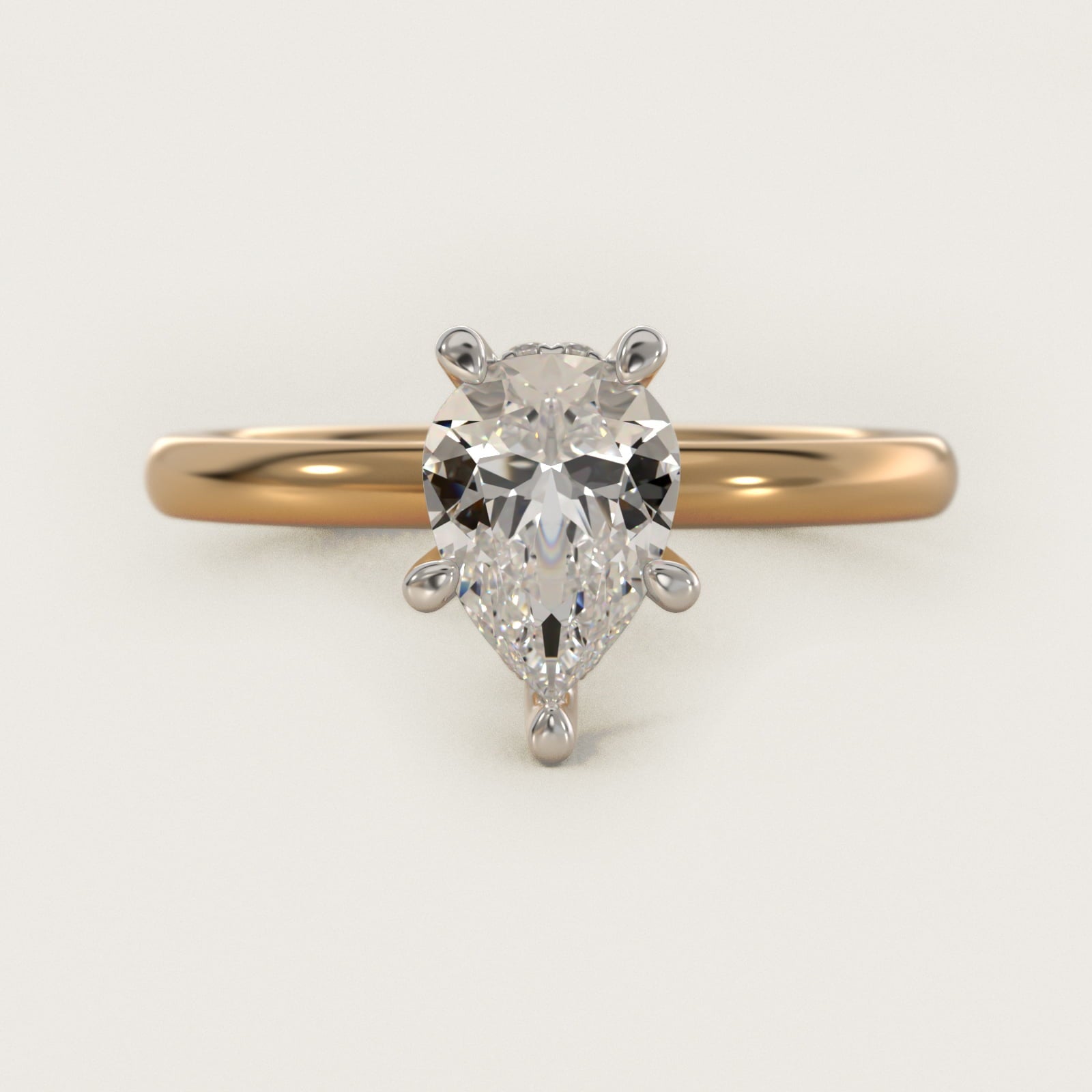 Solitaire Plus Hidden Halo Diamond Engagement Ring in 18k Yellow Gold - Pear Center