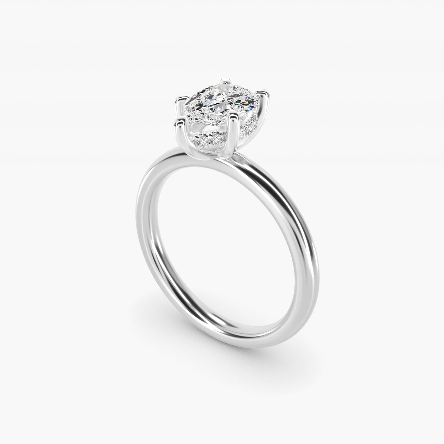 Solitaire Plus Hidden Halo Diamond Engagement Ring in Platinum - Pear Center
