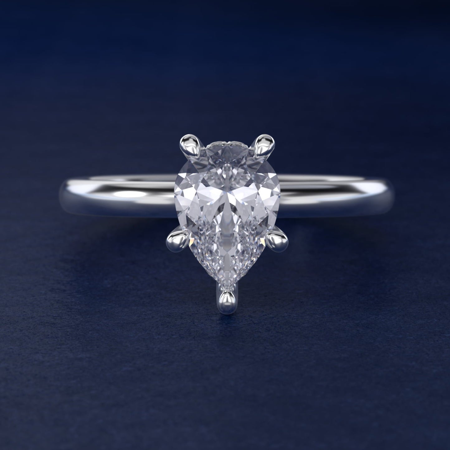 Solitaire Plus Hidden Halo Diamond Engagement Ring in Platinum - Pear Center