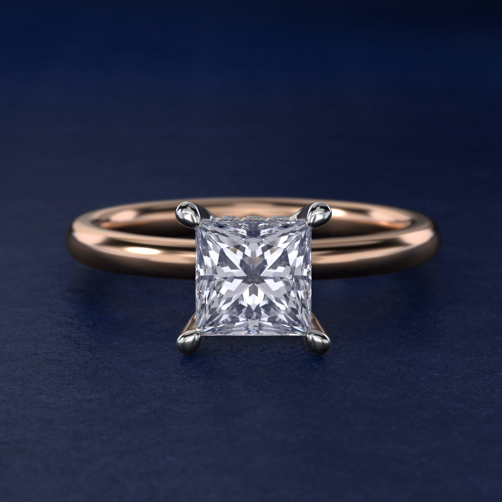 Solitaire Plus Hidden Halo Diamond Engagement Ring in 14k Rose Gold - Princess Center