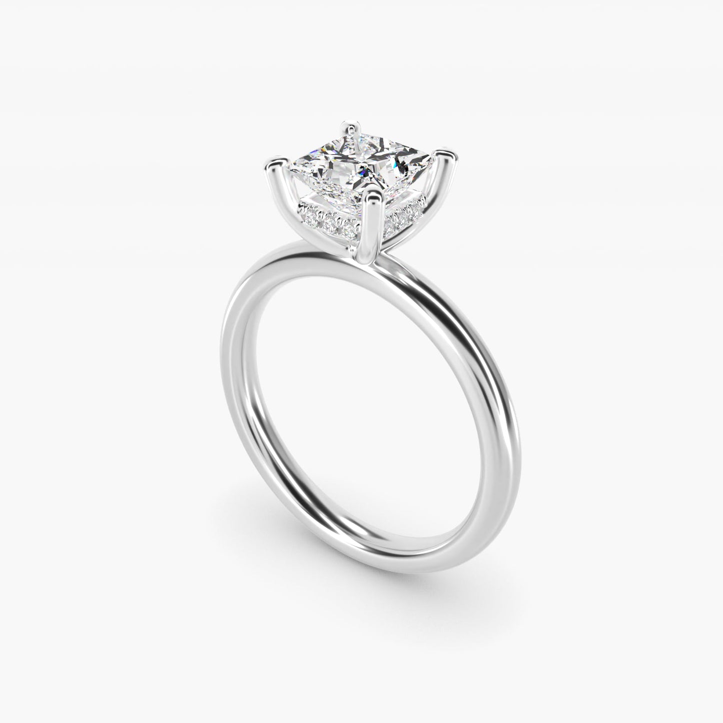 Solitaire Plus Hidden Halo Diamond Engagement Ring in 14k White Gold - Princess Center