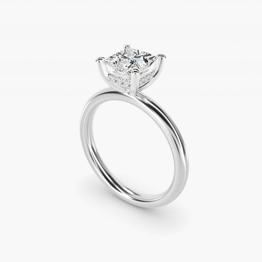Solitaire Plus Hidden Halo Diamond Engagement Ring in 18k White Gold - Princess Center