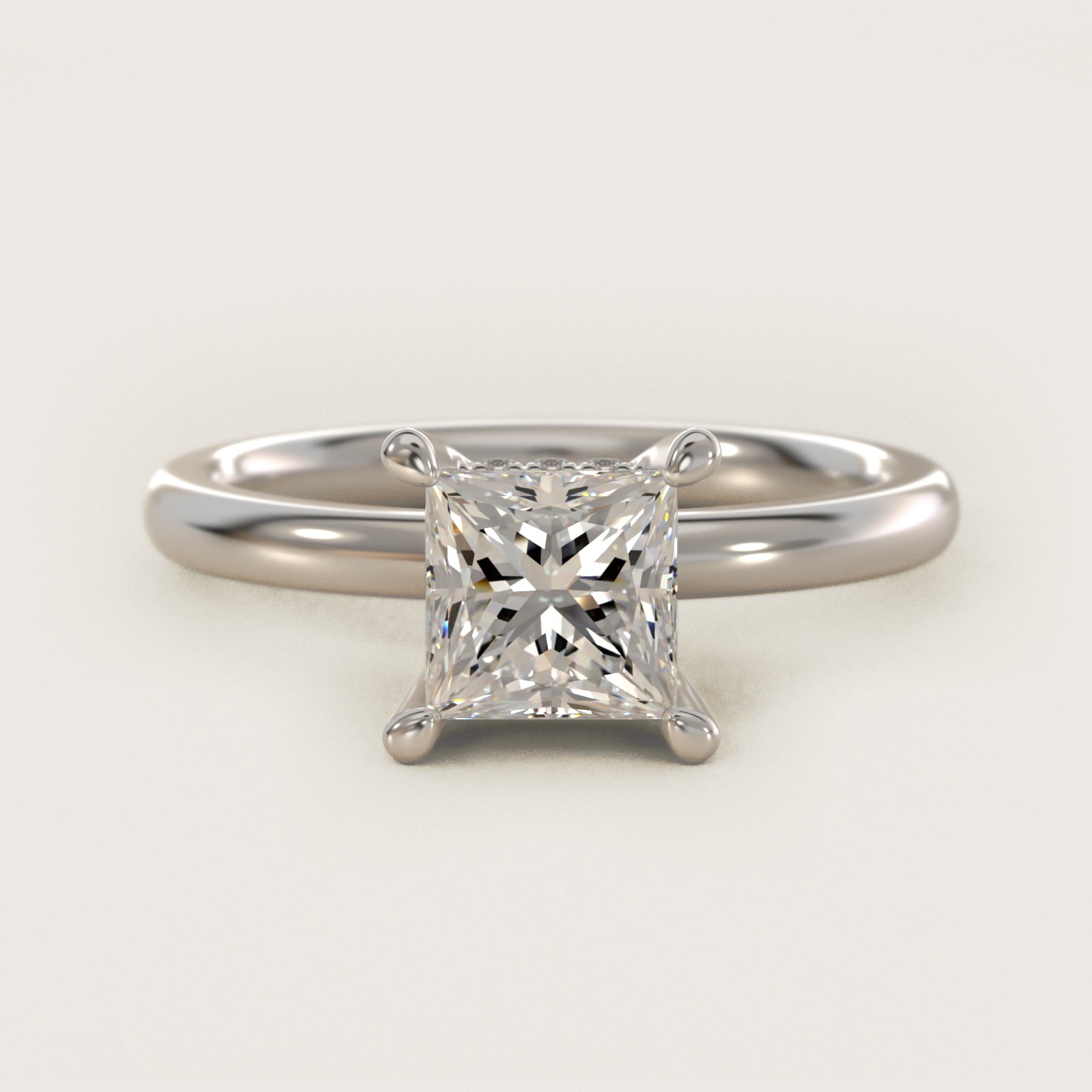 Solitaire Plus Hidden Halo Diamond Engagement Ring in 14k White Gold - Princess Center