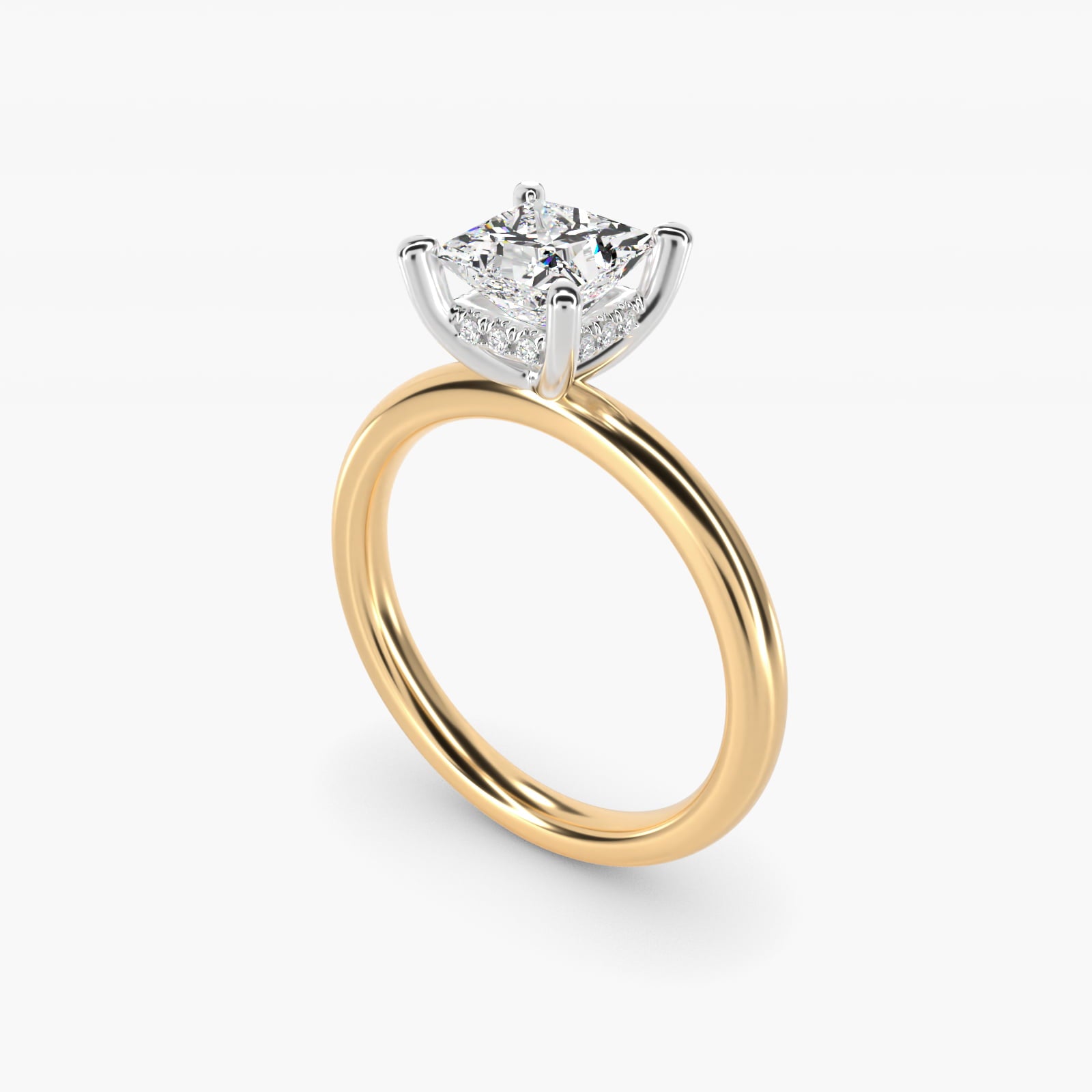 Solitaire Plus Hidden Halo Diamond Engagement Ring in 14k Yellow Gold - Princess Center